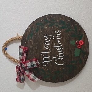 Hangin Festive Merry Christmas Wooden Sign Wreath Viral Minimalist Mother's Day